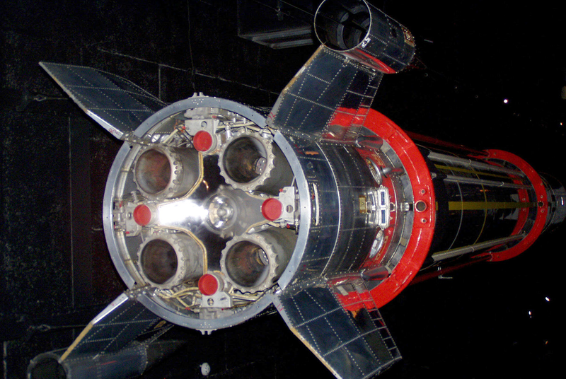 Vista trasera del motor de un cohete Black Knight conservado en el Museo de Liverpool. Foto: Wikipedia